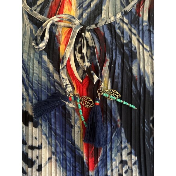 Melissa Paige Accordian Style Long Sleeve Blouse With Tie Tassel And Charms MP - Picture 7 of 10